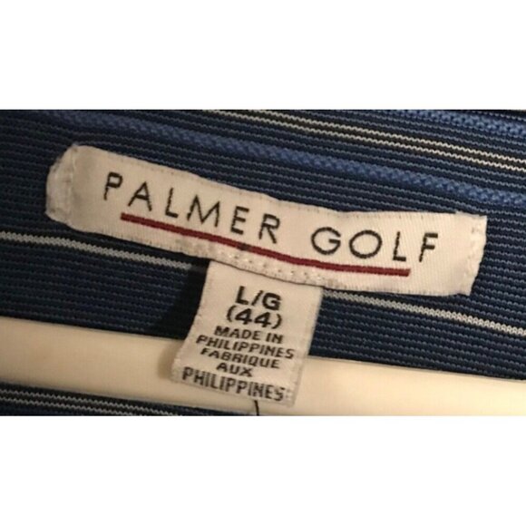 Palmer Golf Polo Shirt Mens Size Large (44) Navy Blue Stripes Collar Polyester - Picture 2 of 10